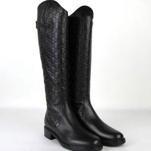 Gucci Women's Black Guccissima Leather Riding Boots with Zipper 296161